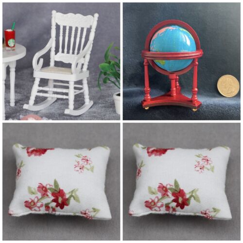 (Lot 4) 1:12 scale Dollhouse Mini furnitures 1 chair 2 pillows 1 globe map - Picture 1 of 4
