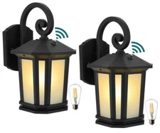 2 Kadision Outdoor Porch Lights, Frosted Glass, LED, Photocell, 3000K Warm Light