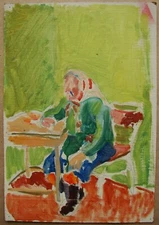 Ukrainian Soviet USSR Oil Painting faufism postimpressionism old woman sitting
