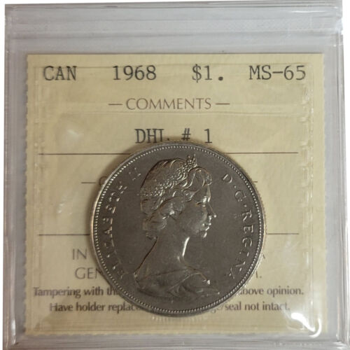 1968 Canada $1 DHL #1 Dollar Graded ICCS MS-65 - Foto 1 di 2
