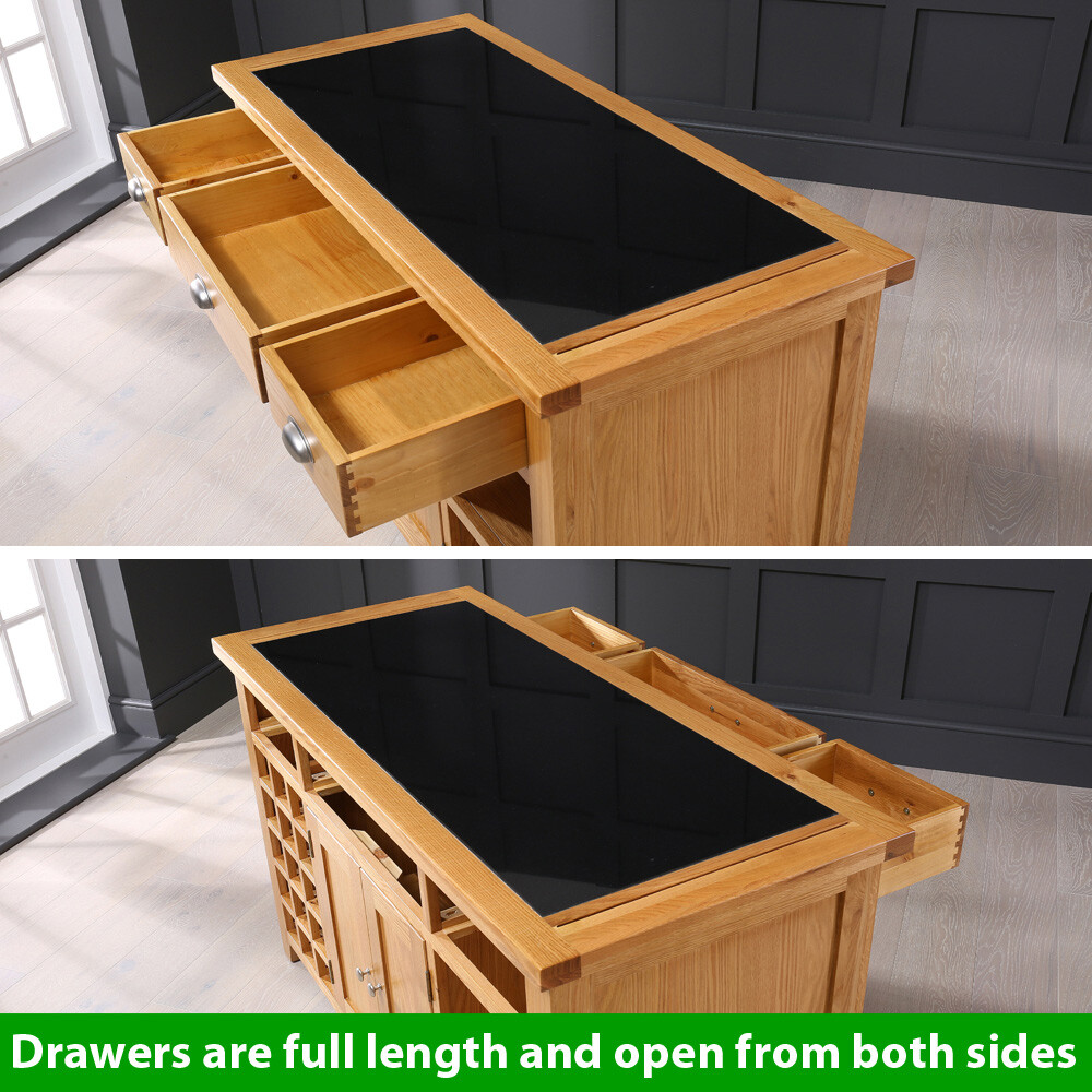 Cheshire Oak Large Kitchen Island with Black Granite Top Kitchen