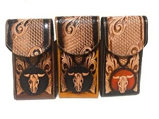 WESTERN LEATHER PHONE CASE, COWBOY RODEO BULL CELL PHONE CASE, FUNDA VAQUERA