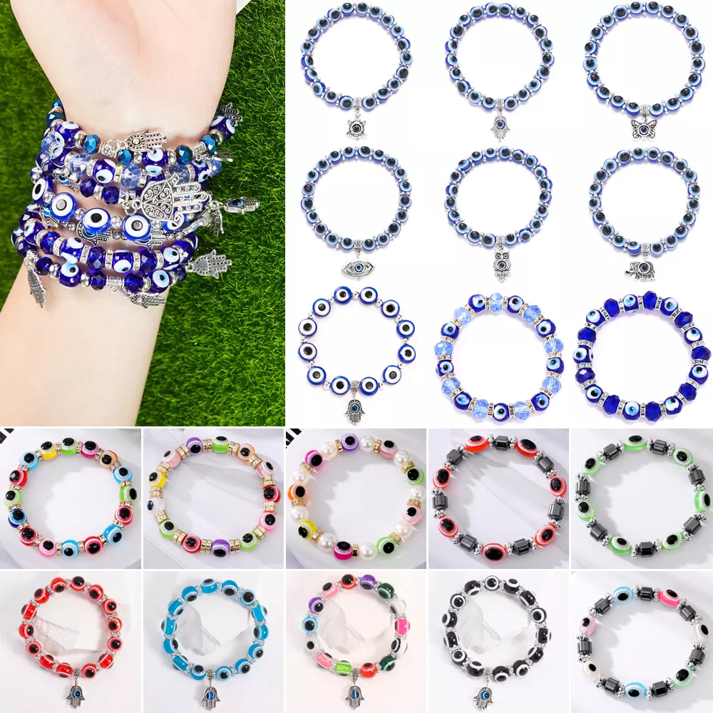 Wholesale Evil Eye Hamsa Beaded Bracelet Elastic Women Men