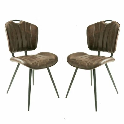PAIR OF CHESTNUT BROWN DINING CHAIRS / HEALEY / VEGAN FAUX LEATHER / BOXED - Image 1 of 4