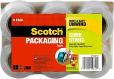 Scotch Packing Tape, Clear, Quiet Unwind, 1.88 in. x 25 yd., 6 Rolls