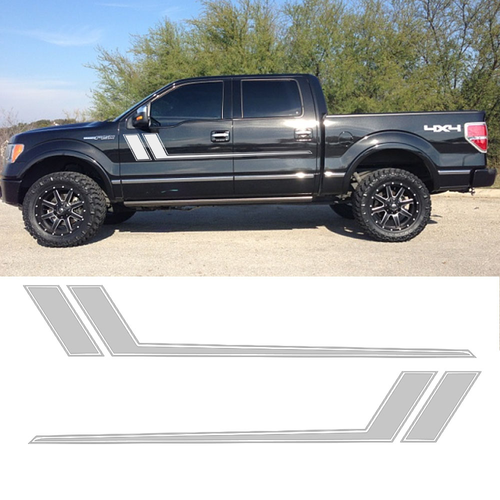For Ford F-150 F-250 2x Matte Silver Side Door Fender Hockey Stripe Sticker