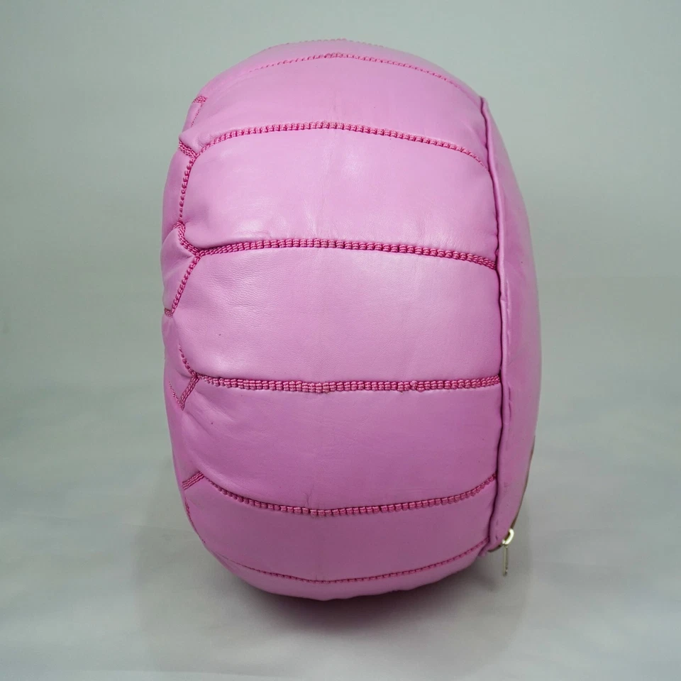 Puf de cuero rosa marroquí - Reposapiés otomano hecho a mano - Cuero genuino premium Foto 4 de 4