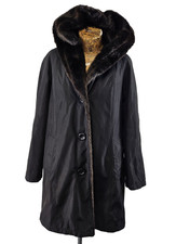 Gallery Coat 12 Medium Black Long Brown Faux Fur Lined Hood Luxury Formal
