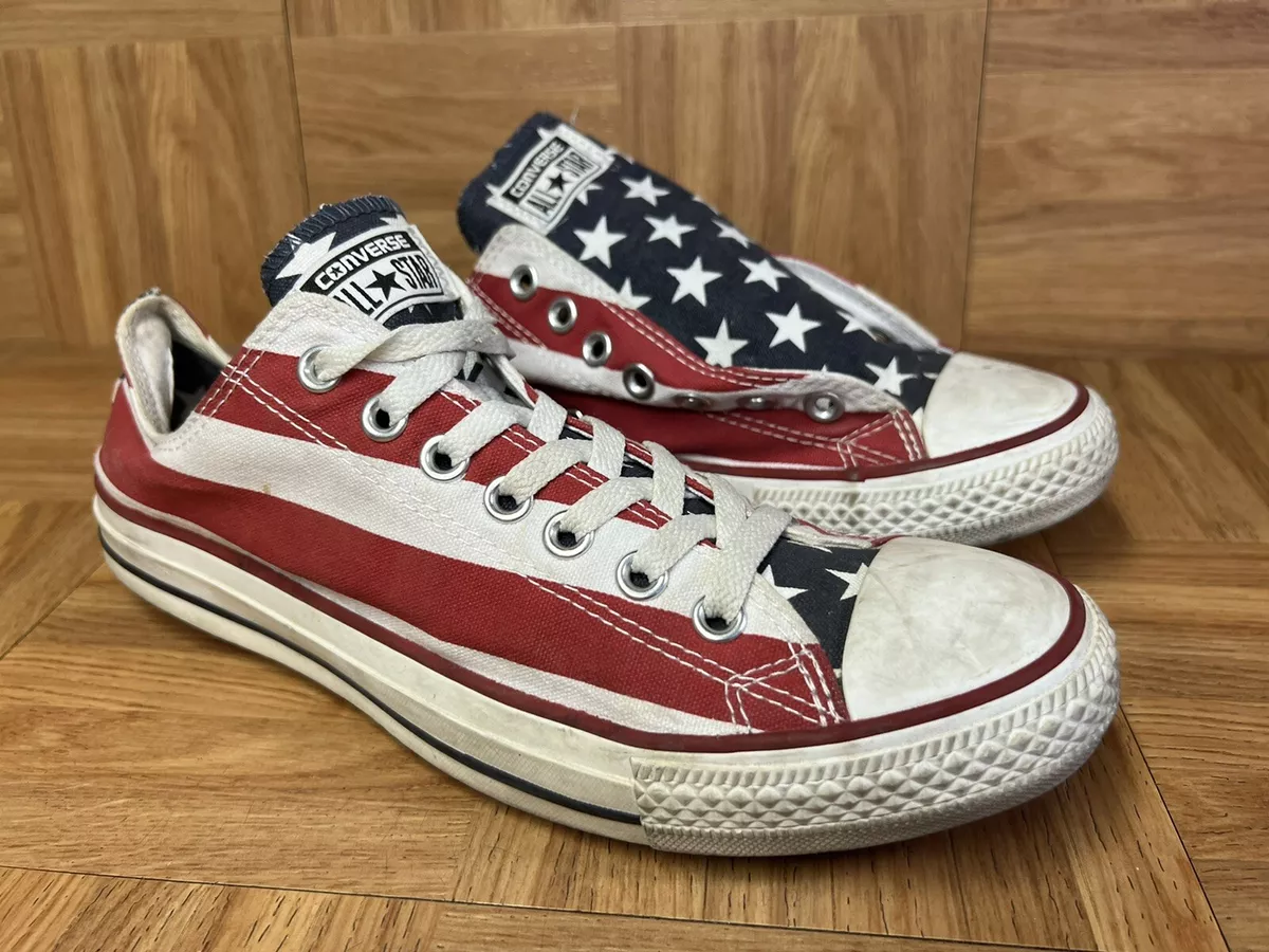 American Flag Black Converse High Top Chuck Taylor Shoes Made In USA