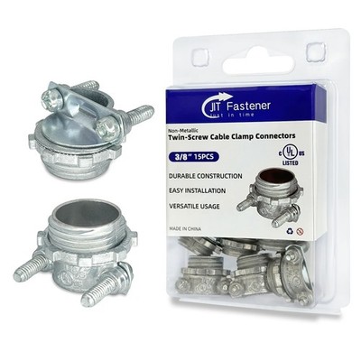 3/8 Inch Non-Metallic (NM) Twin-Screw Cable Clamp Connectors, Zinc Die-Cast f...