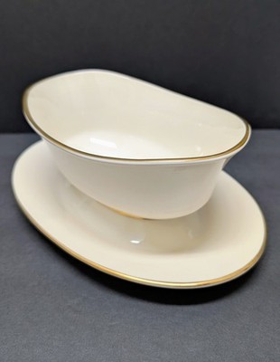 Lenox HAYWORTH Gravy Boat Attached Underplate Oval Ivory Gold Vintage MINT