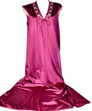 Sz S MONTGOMERY WARD Royal Purple Embroidered Yoke Nylon Long Nightgown