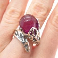 HAGIT GORALI Sterling Vintage Israel Grape Glass Flower Modernist Ring Size 9