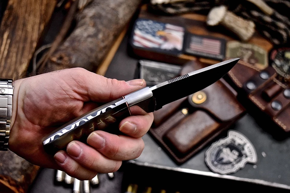 Cuchillo deportivo CFK hecho a mano Damasco personalizado CUERNO DE OVEJA pequeño pelador de caza EDC Foto 4 de 4