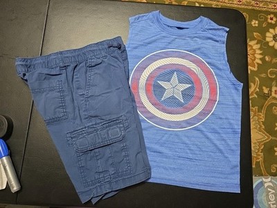 Boss Sz 8 Super Hero Sleeveless Top And Cargo Shorts