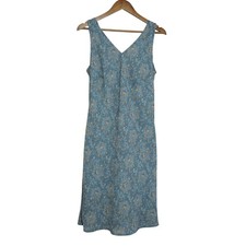Vintage 90s Teacher Sundress Blue Paisley Damask V-Neck Sleeveless Midi Dress