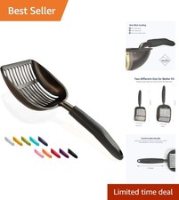 Stylish Black Non-Stick Cat Litter Scoop - Long Handle for Easy and Clean