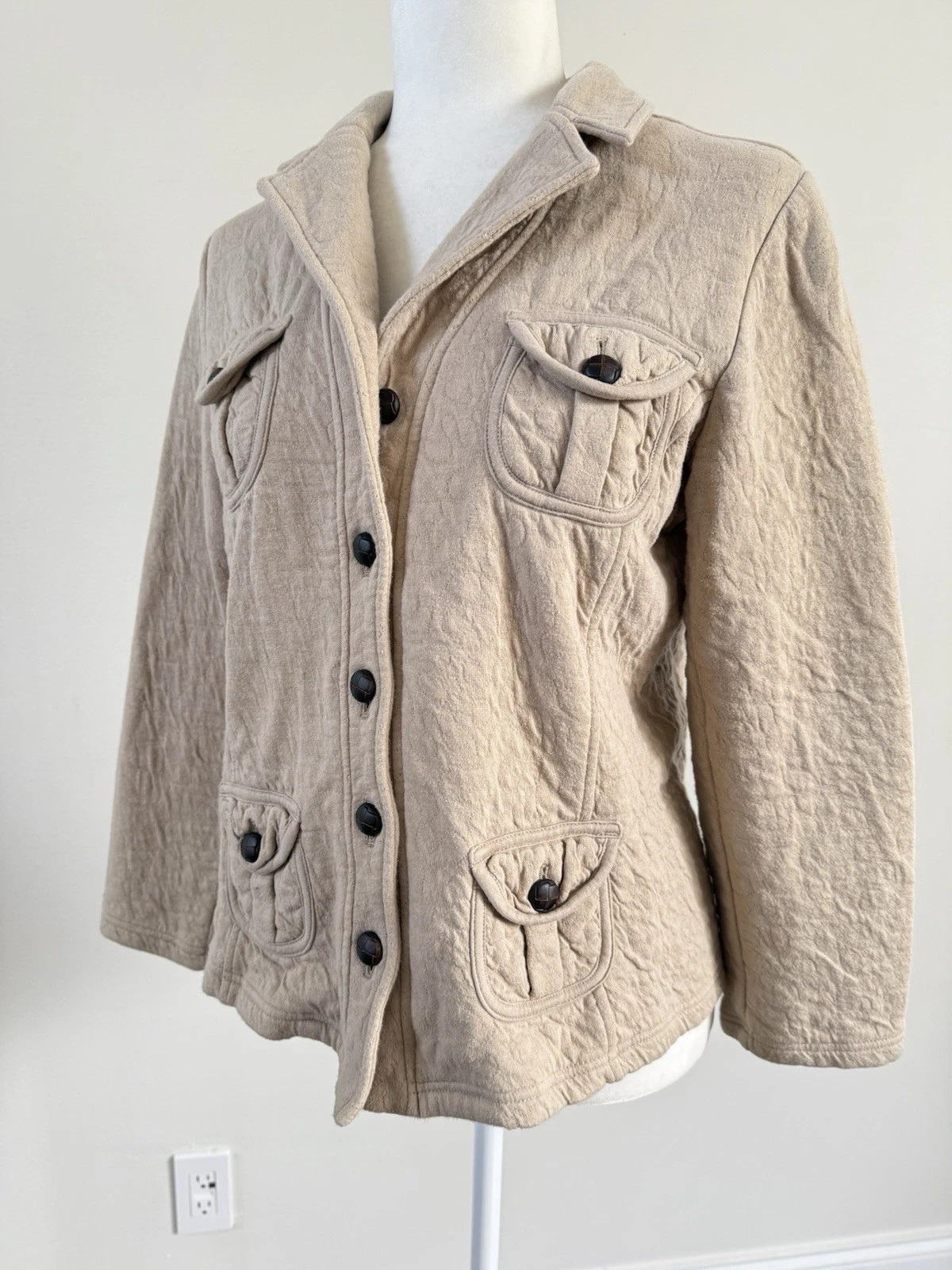 VETEMENTS Giacca donna Coldwa Creek LS bottoni tasche anteriori beige taglia PS