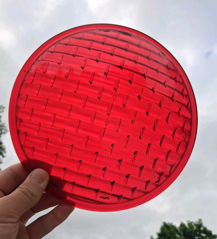 8-3/8" Vintage Corning #55331 Glass LARGE Red Traffic Signal Light Lens