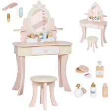 AIYAPLAY Kids Dressing Table, Girls Vanity Set w/ Stool, 7 Play Accessories