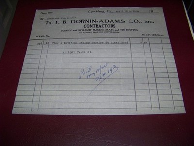 1934 T. B. DORNIN ADAMS COMPANY Contractors 12th Street LYNCHBURG Virginia