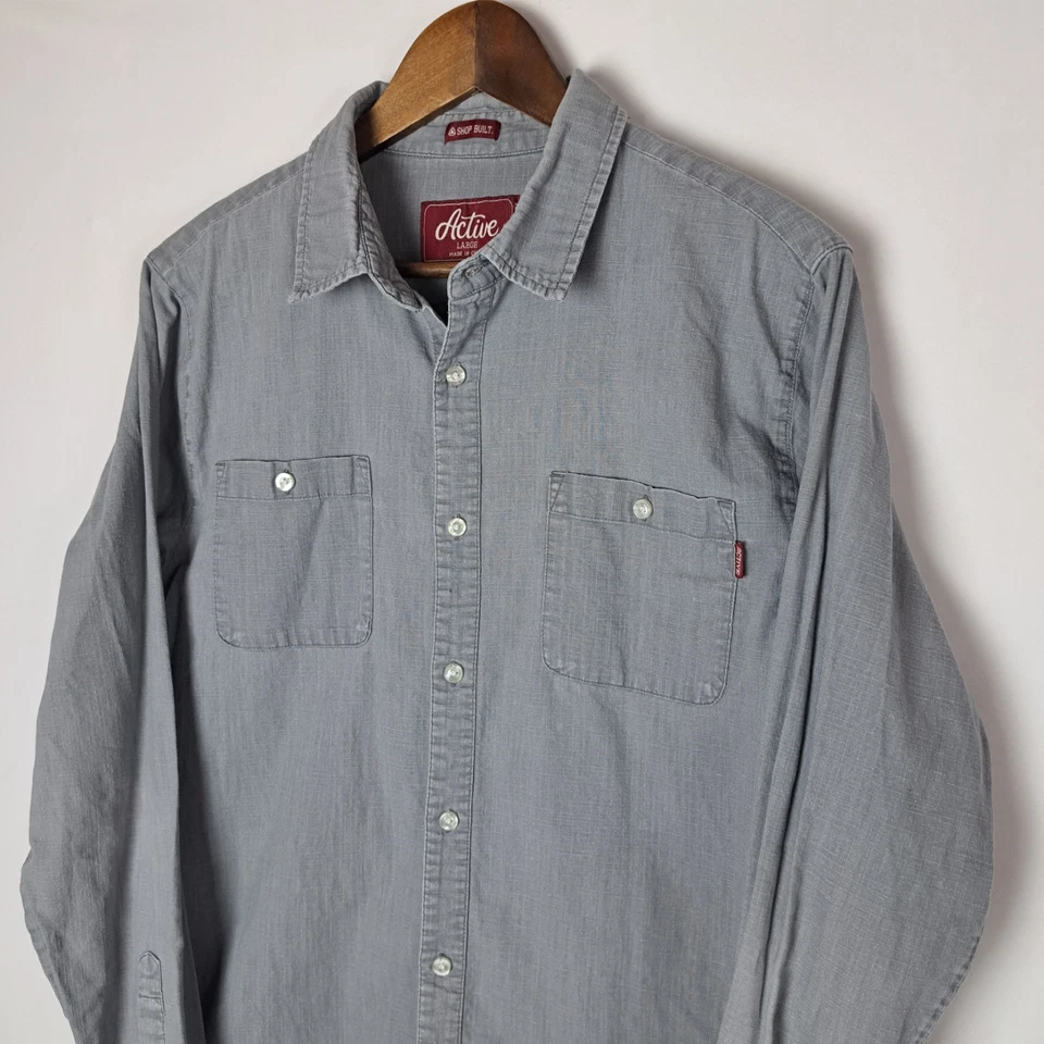 Camisa Active Ride Shop Para Hombre Grande Gris Cambray Botón Delantero L/S 2 Bolsillos Patín Foto 4 de 4