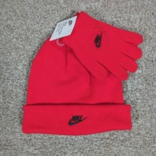 Big Kids 8-20 Nike Logo Beanie and Gloves Set University Red