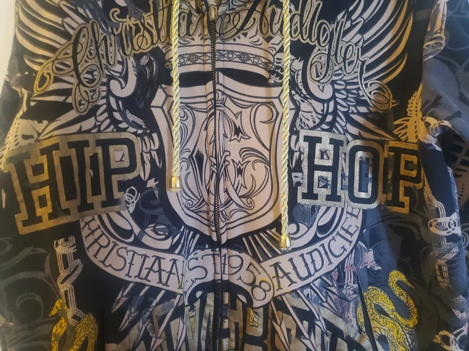 ¡EXCELENTE! Christian Audigier Sudadera con Capucha Chaqueta Calavera Bling Hip Hop XL  Foto 3 de 4