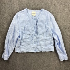 Tommy Bahama Linen Blue Two Palms Jacket Women's Large Raw Edge