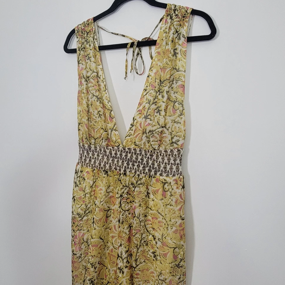 Free People Maria’s Yellow Floral Chiffon Halter Jumpsuit XS Stretch Boho Floral - Image 4 of 4
