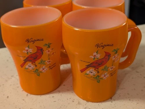 Fire King Anchor Hocking 4-Pack Orange Soda Mug Set Virginia Souvenir Vintage
