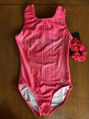 GK elite Pink Striped Gymnastics leotard SZ CM NWT(Sz Chart In Photos)