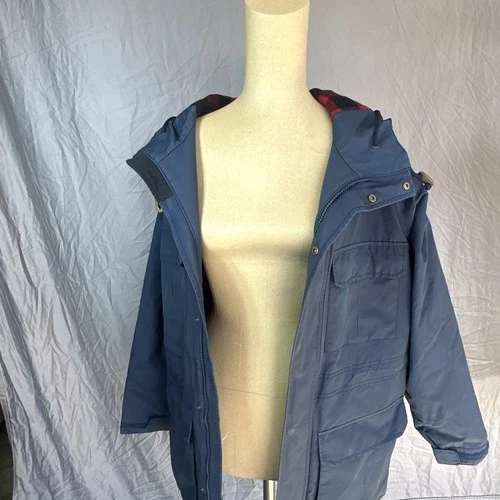 LL Bean Parka VTG Jacket Mens M Baxter State  Maine Coat Plaid Lined Blue Wool image 2