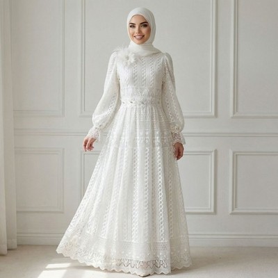 Double Layered Long Abaya Dress Embroidered Muslim Women Dubai Kaftan Gown  Party | eBay