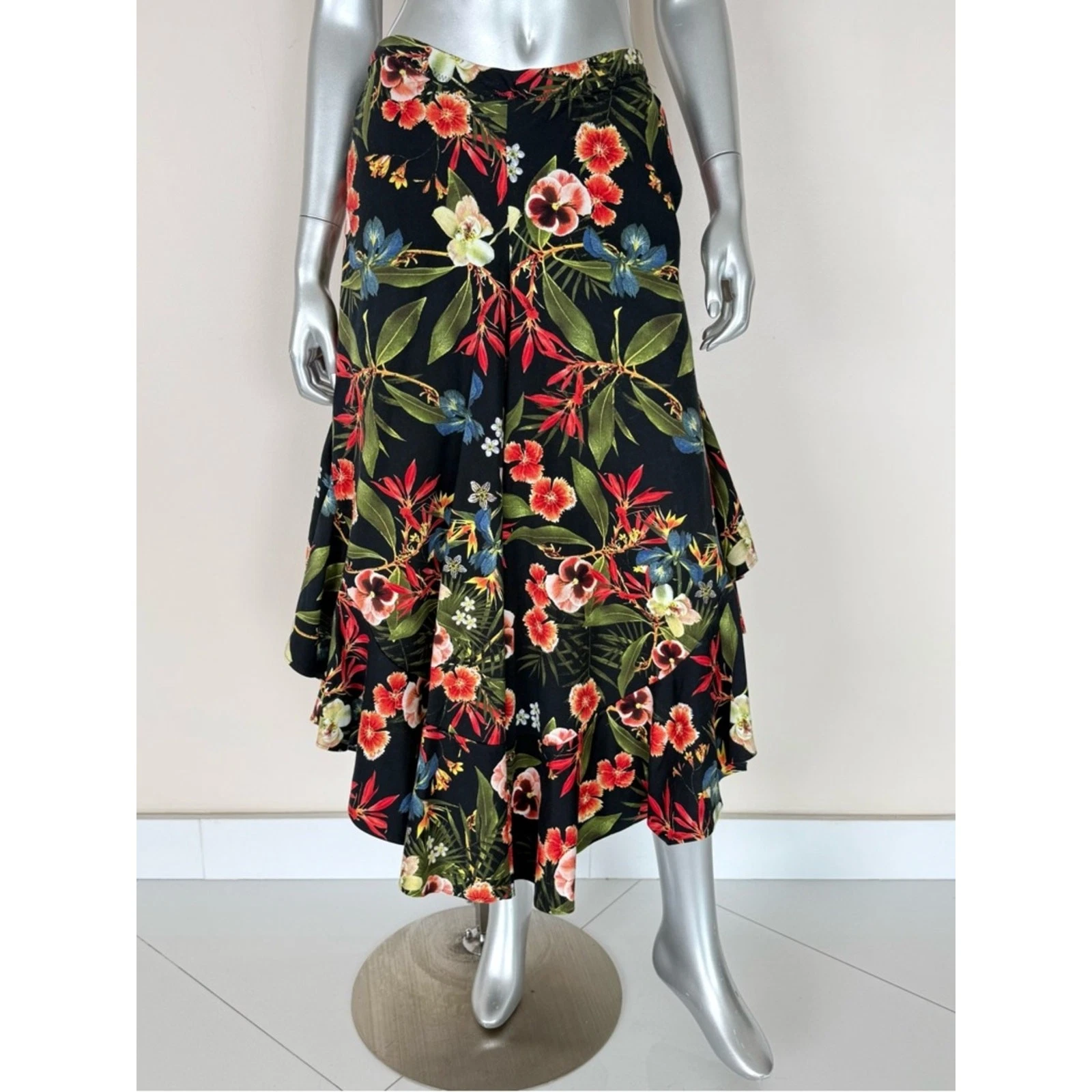 Women wide leg floral print cotton pants size L