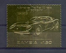 ZAMBIA - GOLDFOLIE STAMP 22 KRT - CAR LAMBORGHINI - VF