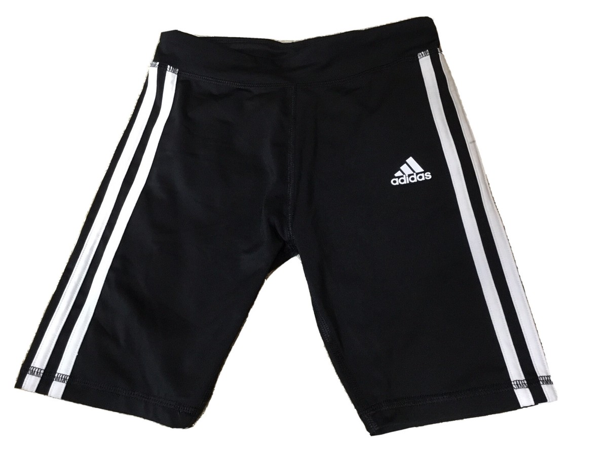 ADIDAS Girls size M 10/12 STRIPE BLACK WHITE BIKE SHORTS