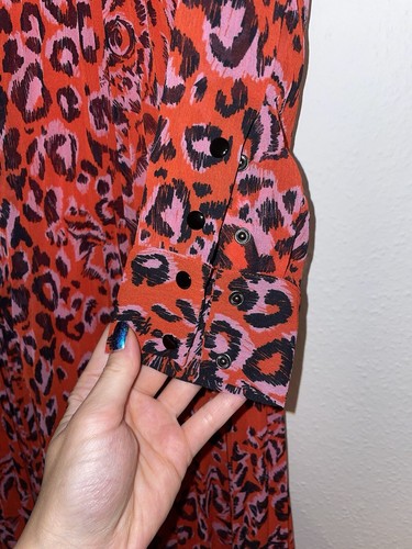 Whistles Red Jungle Cat Animal Leopard Print Pleated Midi Dress UK 8 / EU 36 - Bild 11 von 20