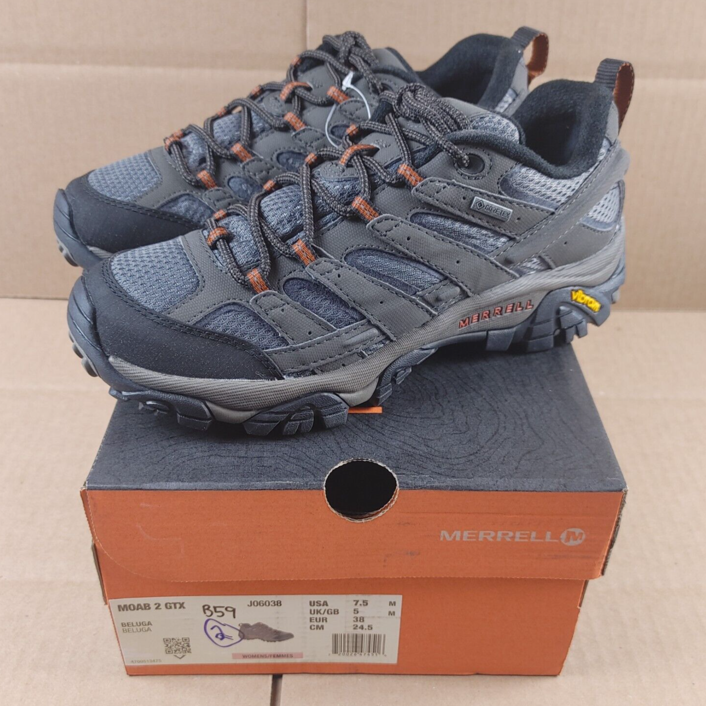 Scarpe da trekking Merrell da donna 7 5 M Moab 2 GTX usate in ottime condizioni stivali Beluga grigio scuro