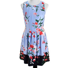 Vince Camuto Dress Womens Size 8 Blue Pink Floral Sleeveless Fit and Flare Lined