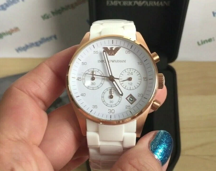 NUEVO RELOJ DE SEÑORA AR5920 DE LUJO EMPORIO ARMANI SILICONA ORO ROSA ESFERA BLANCA