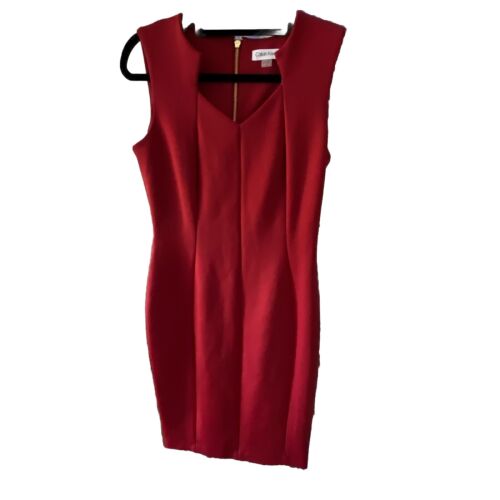 NWT Calvin Klein Scuba Sheath Dark Red Sleeveless Dress Size 8 Zip Org $129 (2G)