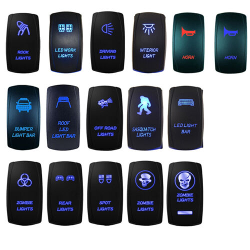 Auto KFZ 12V 20A Wippschalter Wippenschalter Laser LED beleuchtet Einbauschalter - Bild 1 von 21