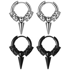 Punk Men Women Viking Stainless Steel Dangle Spike Huggie Hoop Earrings Piercing