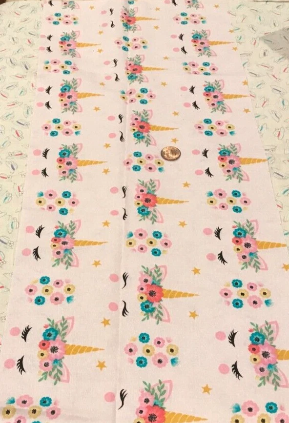 Unicorns* Flowers* Eyelashes & Stars* Pink* David Textiles *100% Cotton* 22"x 8" - Image 3 of 4