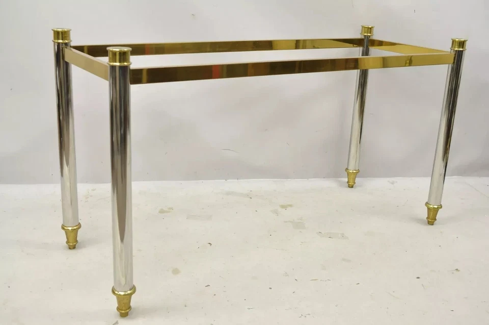 Maison Jansen Style Steel Chrome and Brass Hollywood Regency Console Table Base - Image 2 of 4