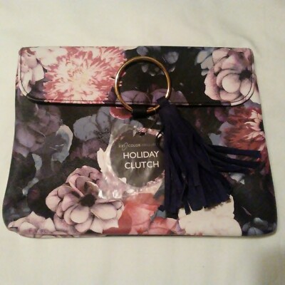 Ion Color Brilliance Floral Bag Makeup Clutch Party Black Roses Handbag Holiday