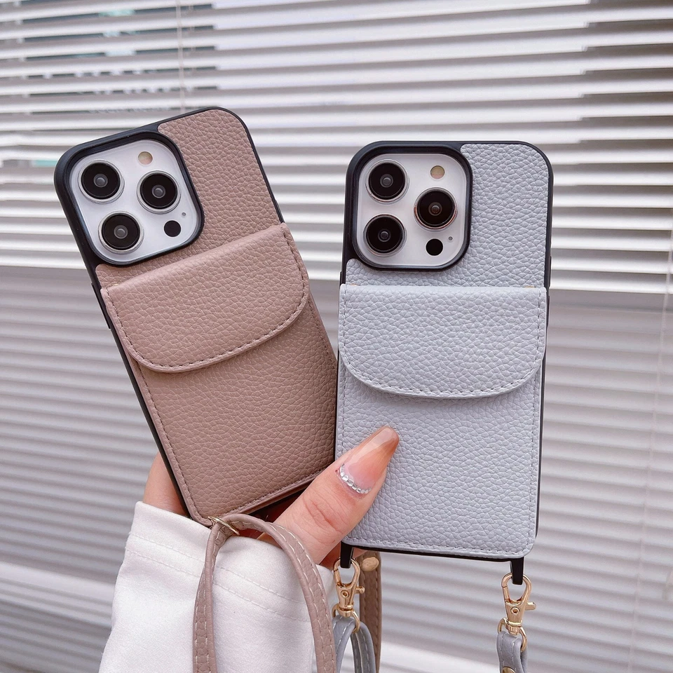 Crossbody shoulder belt back flip wallet leather case kickstand card holder - Image 3 of 4