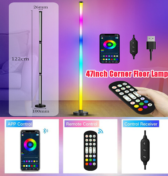 Corner Floor Rainbow Lamp Light with Remote Control 47" Tall Smart RGB