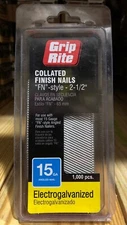 Grip Rite 15 GA Electrogalvanized “FN” Style 2-1/2” Collated Finish Nails 1000